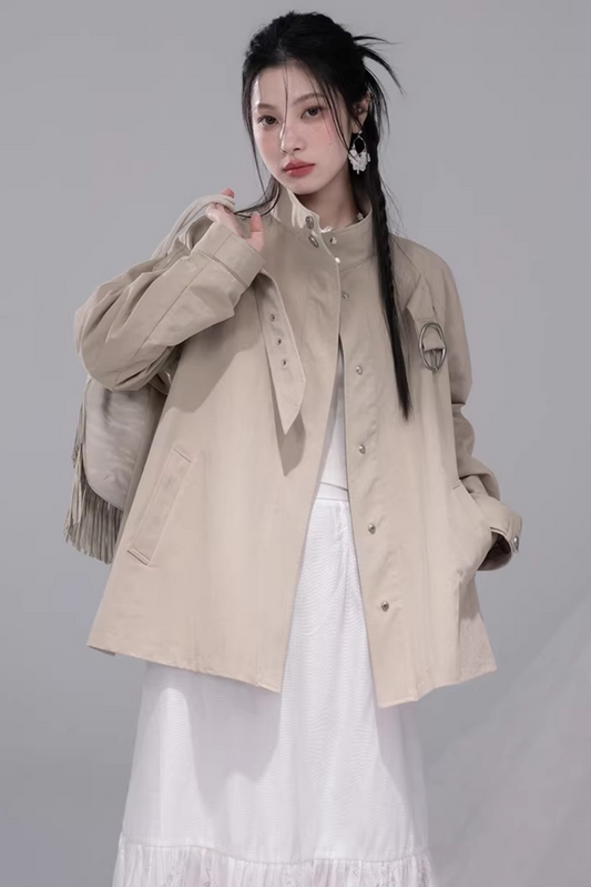 Milk Tea Cape Trench Coat