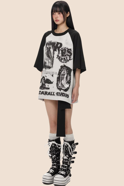 Street Black & White Graffiti Print Top