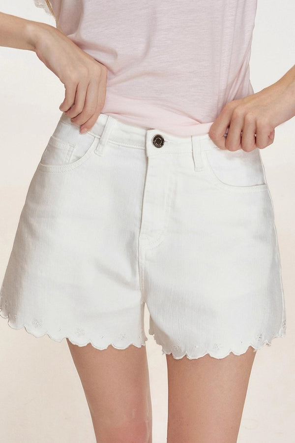 Floral Embroidered Denim Shorts