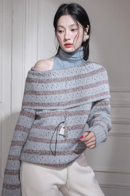 Off-Shoulder Wool Knit Vest Set