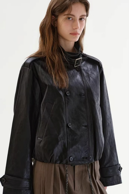 Schwarze matte Lederjacke