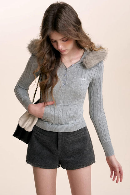 Plush Winter Fur Collar Sweater