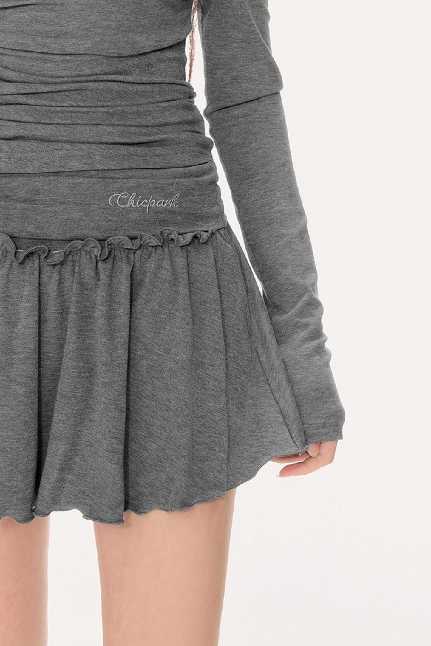 Gentle Embroidered One-Shoulder Top Skirt Set