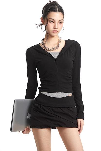 Black Hooded Long Sleeve T-Shirt