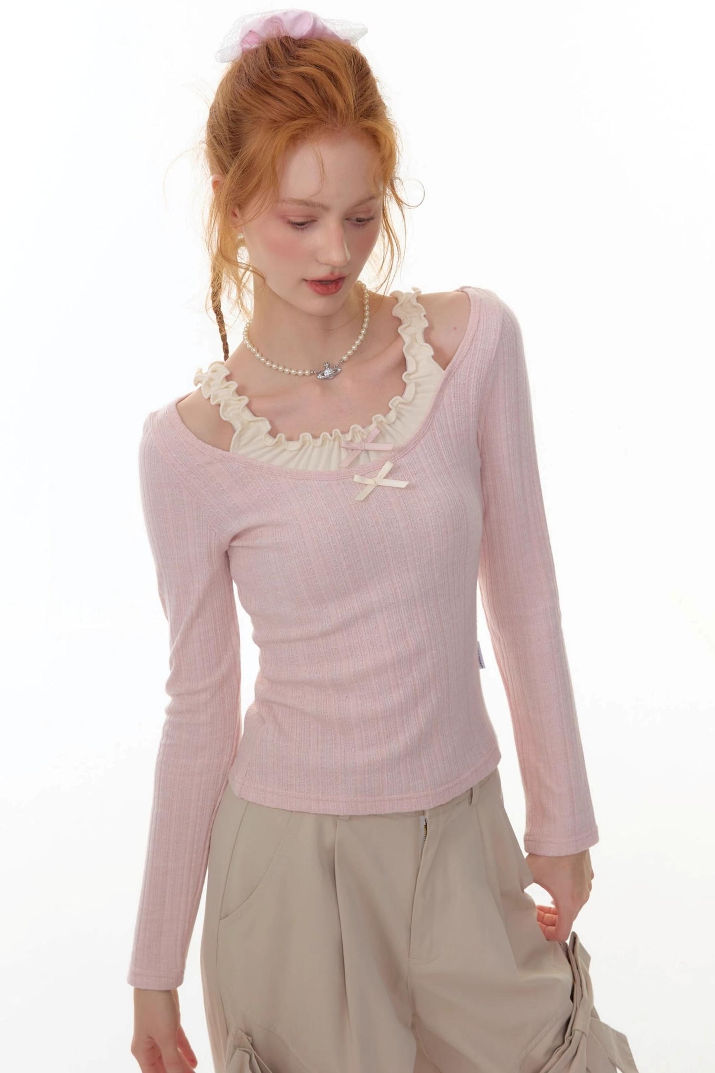 Fake Two Bow Halterneck Top