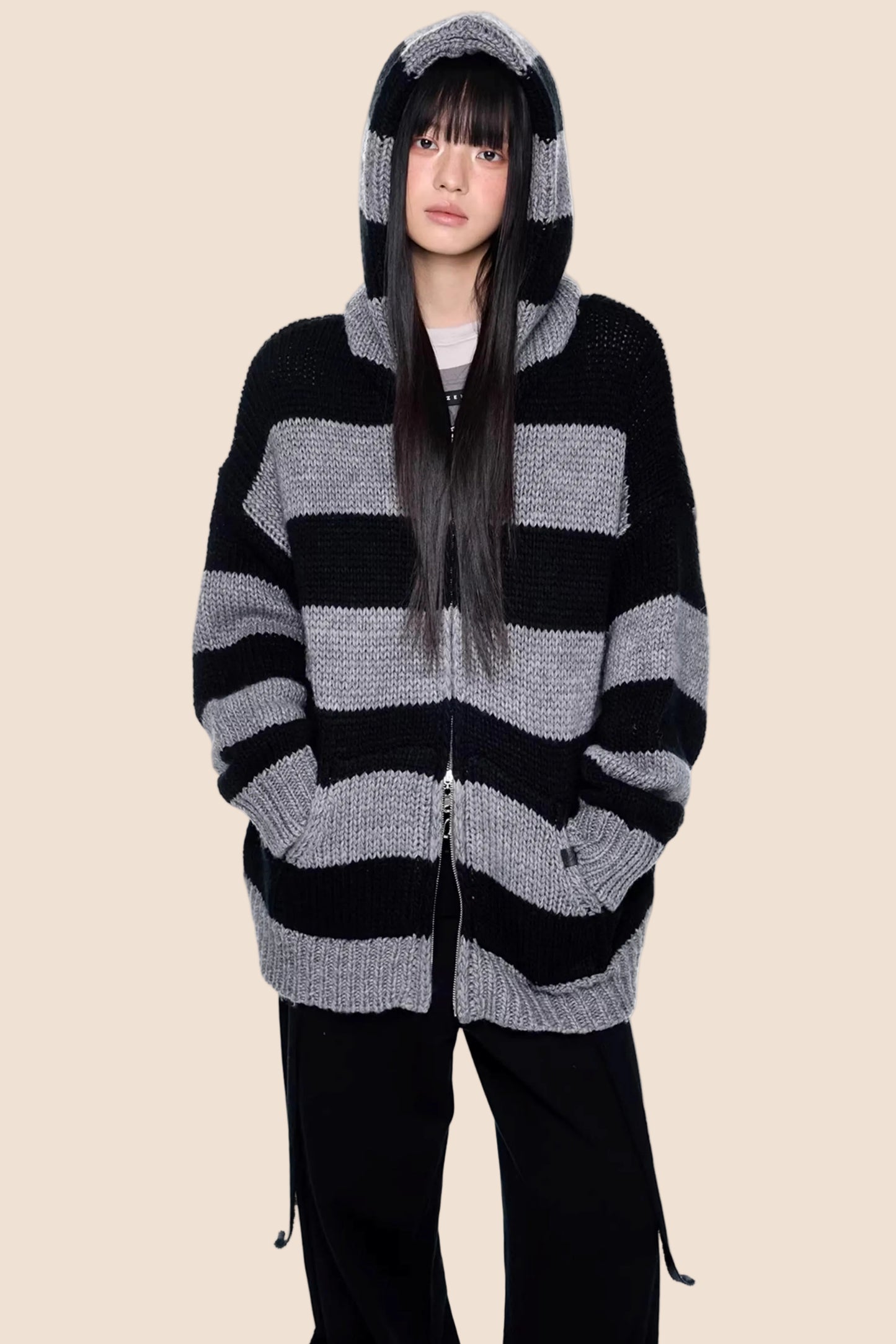 Striped Hooded Knit Jacket