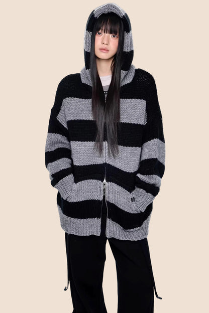 Striped Hooded Knit Jacket