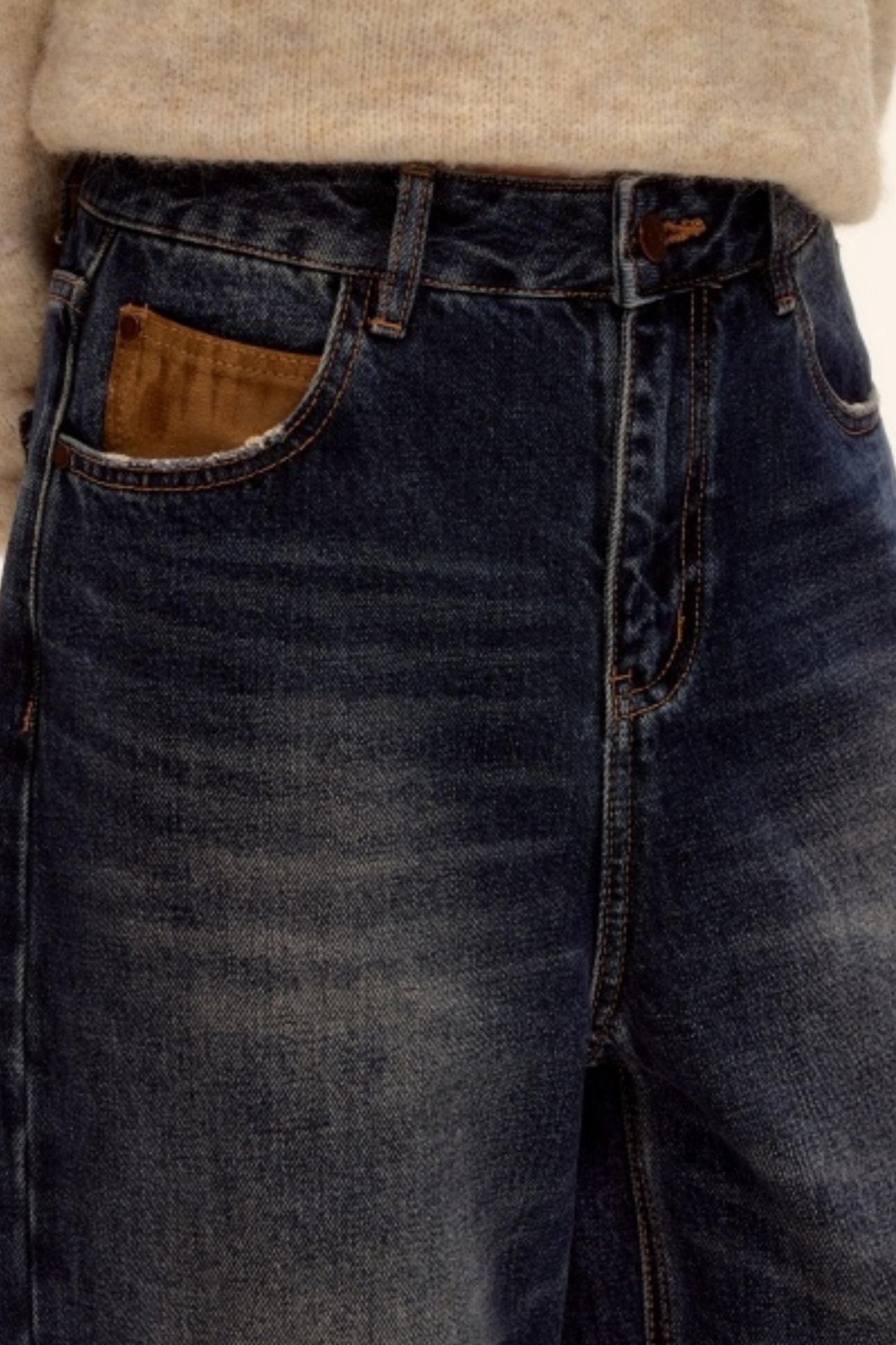 Suede Patchwork Denim Pants