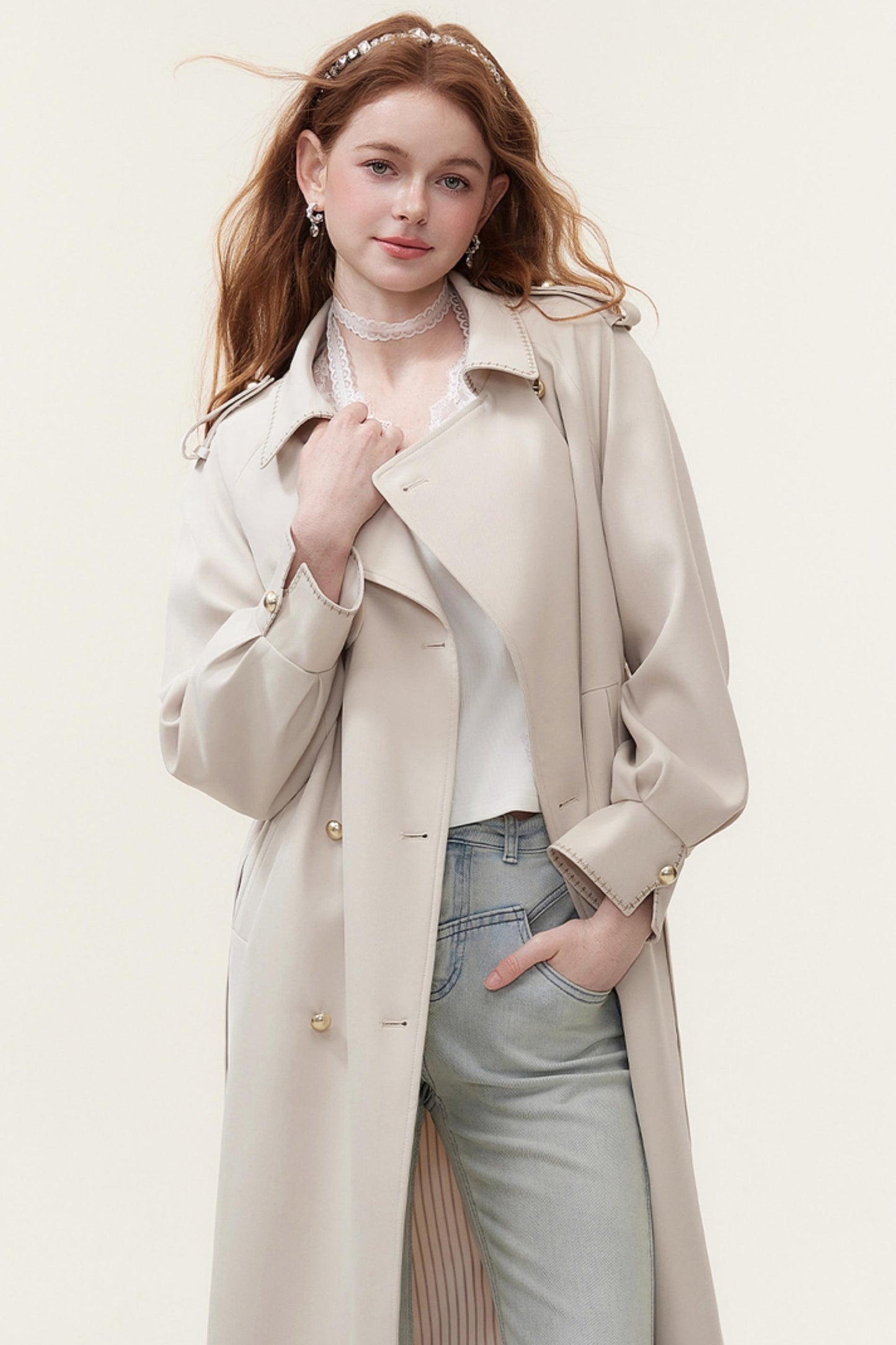 Oatmeal Chic Double-Breasted Trench Coat