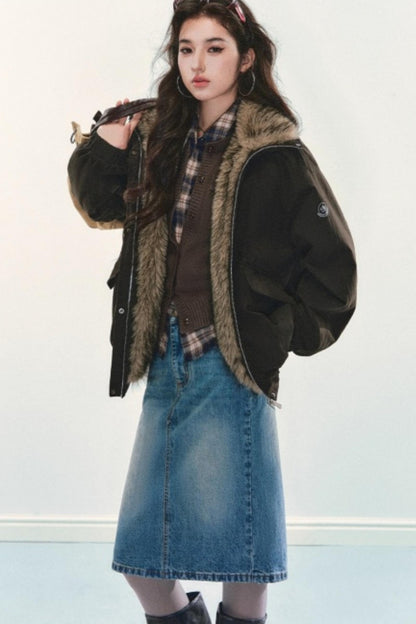 Retro Fur Collar Winter Coat