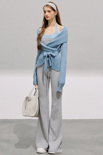 Striped Halterneck Knit Top Set-Up