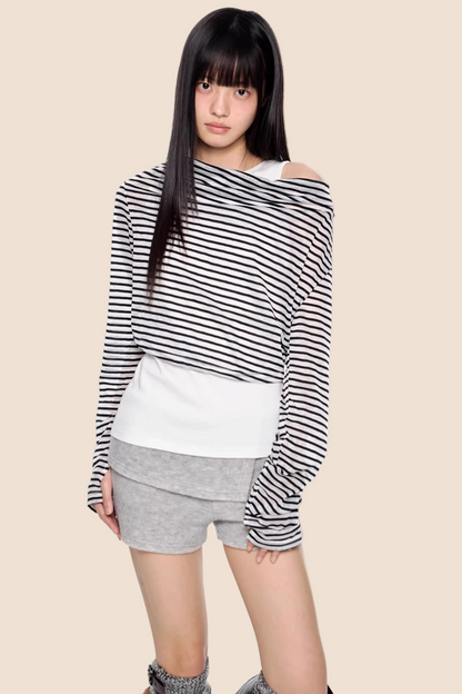 Gestreifte asymmetrische leichte Bluse