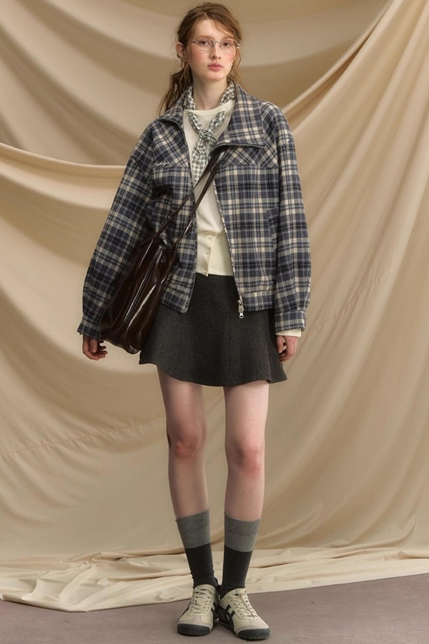 Vintage Plaid Diagonal Flight Jacket