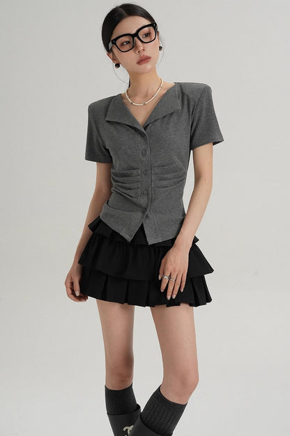 Pleated V-Neck Blouse