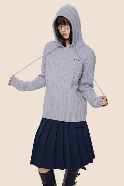 Twisted Embroidery Hooded Sweater