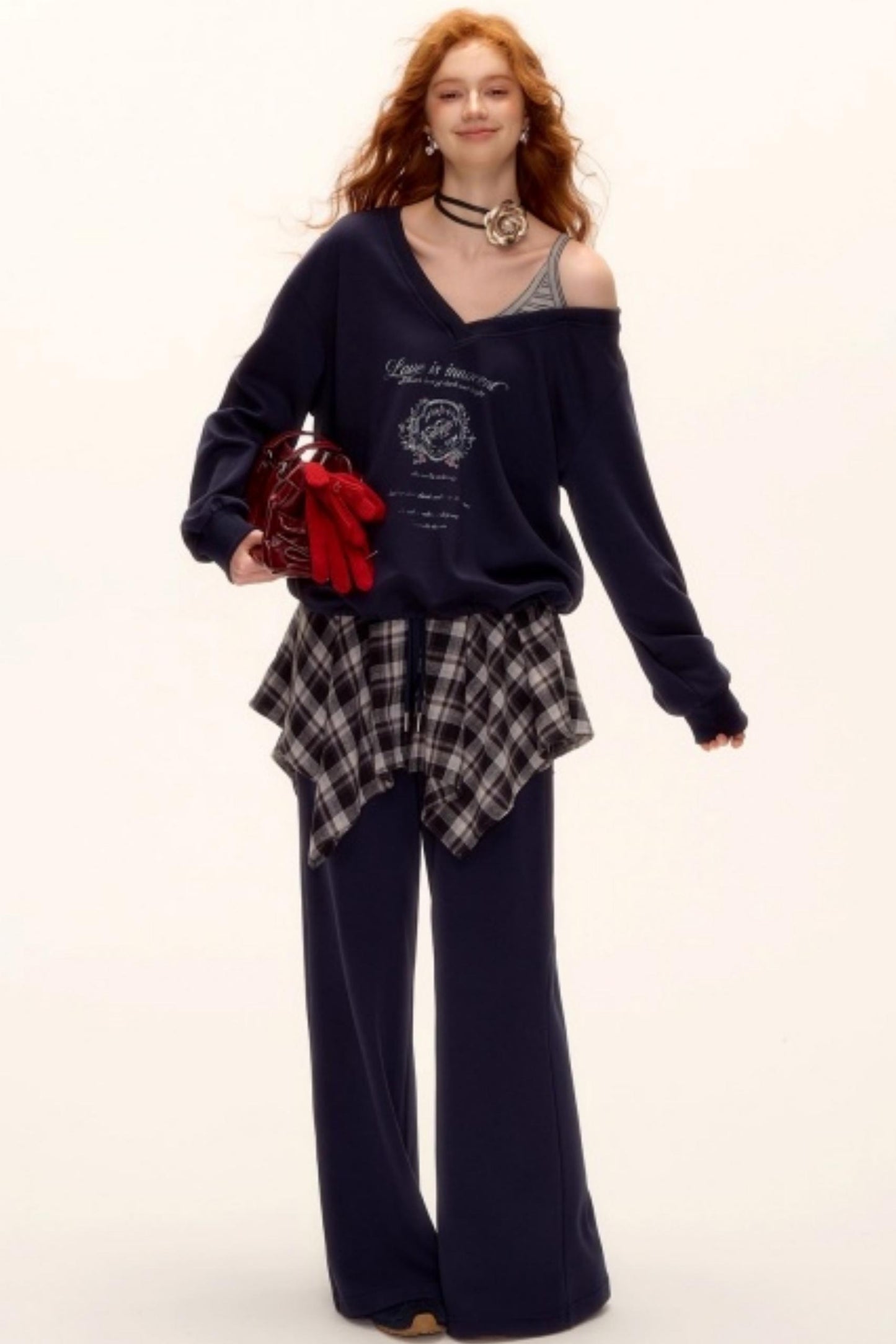 Asymmetrical Striped Patchwork Sweatshirt Set-Up