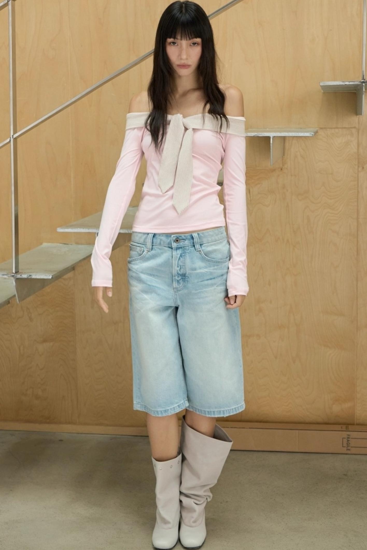 One-shoulder Striped Top