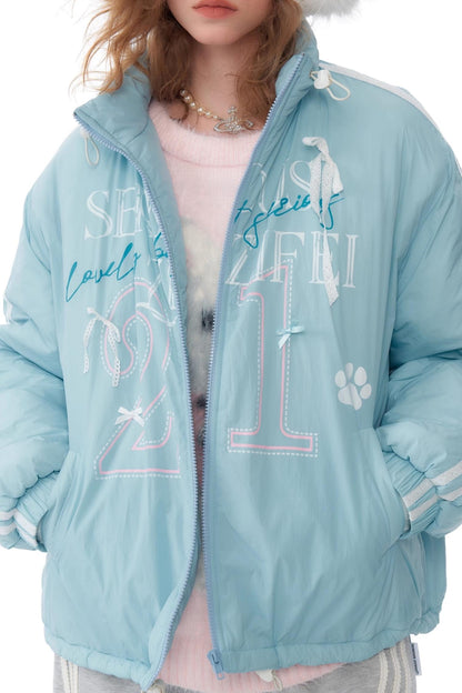 Retro Sky Blue Sports Cotton Jacket