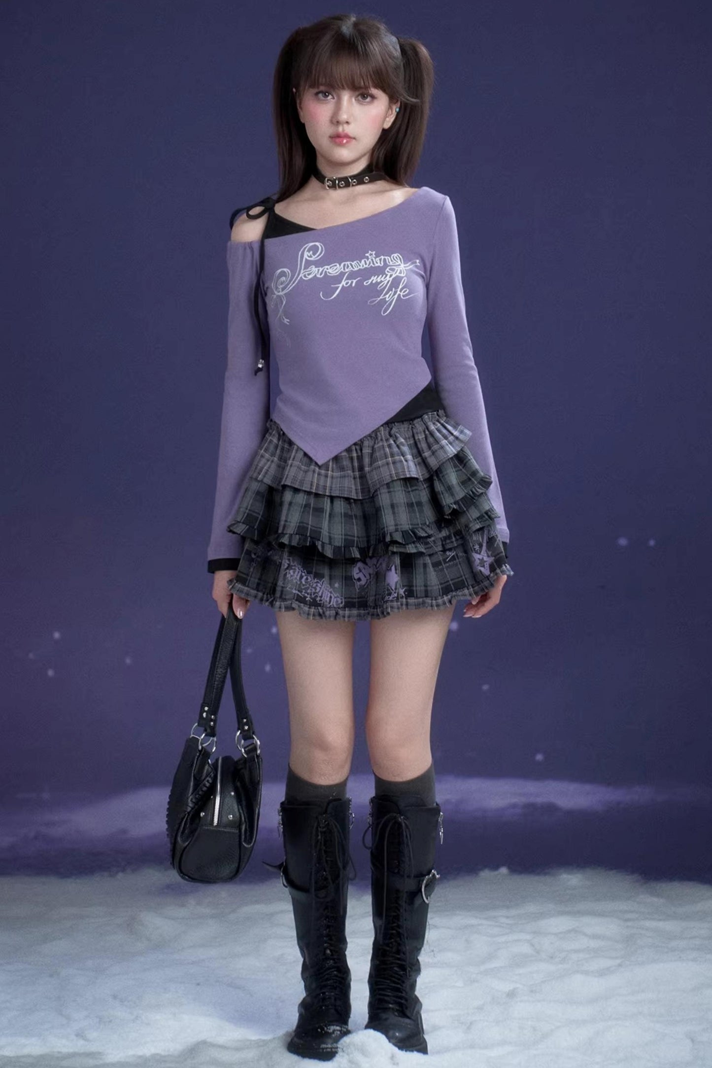 Purple and Black Two-Piece Top