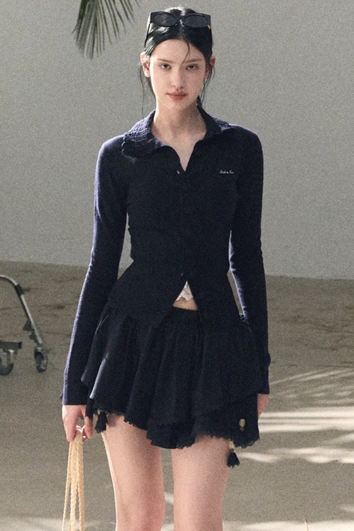 Natural Wool Crochet Collar Top