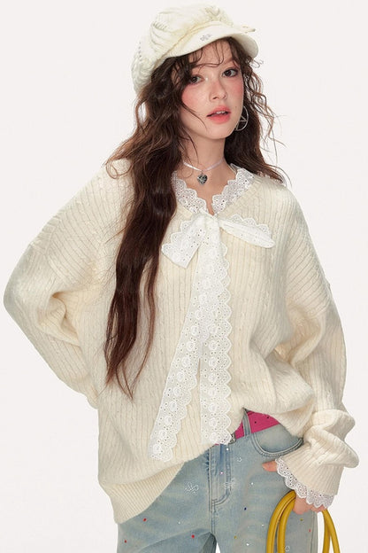 Sweet Lace V-Neck Sweater