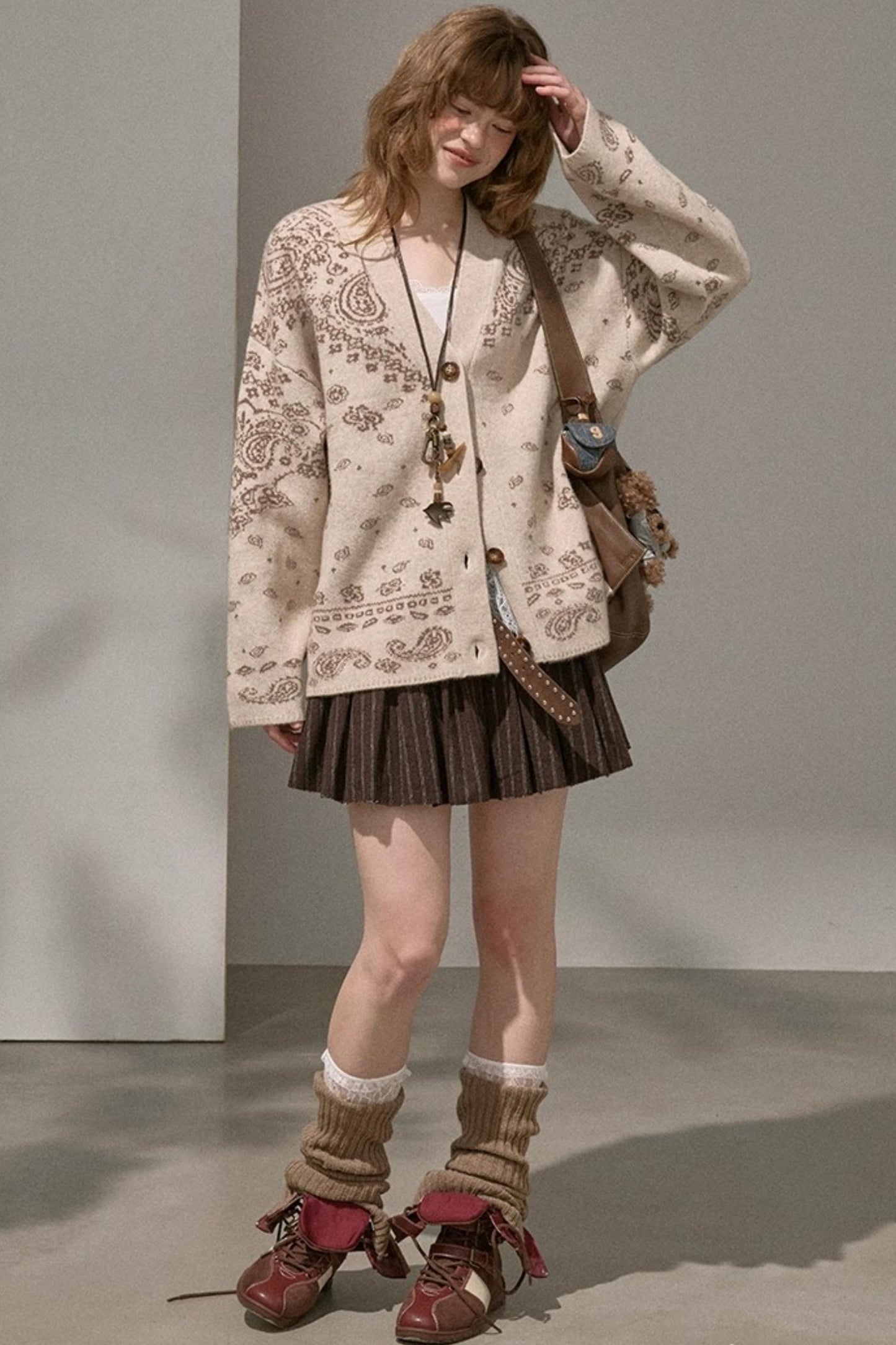 Cashew Flower V-Neck Premium Knit Cardigan