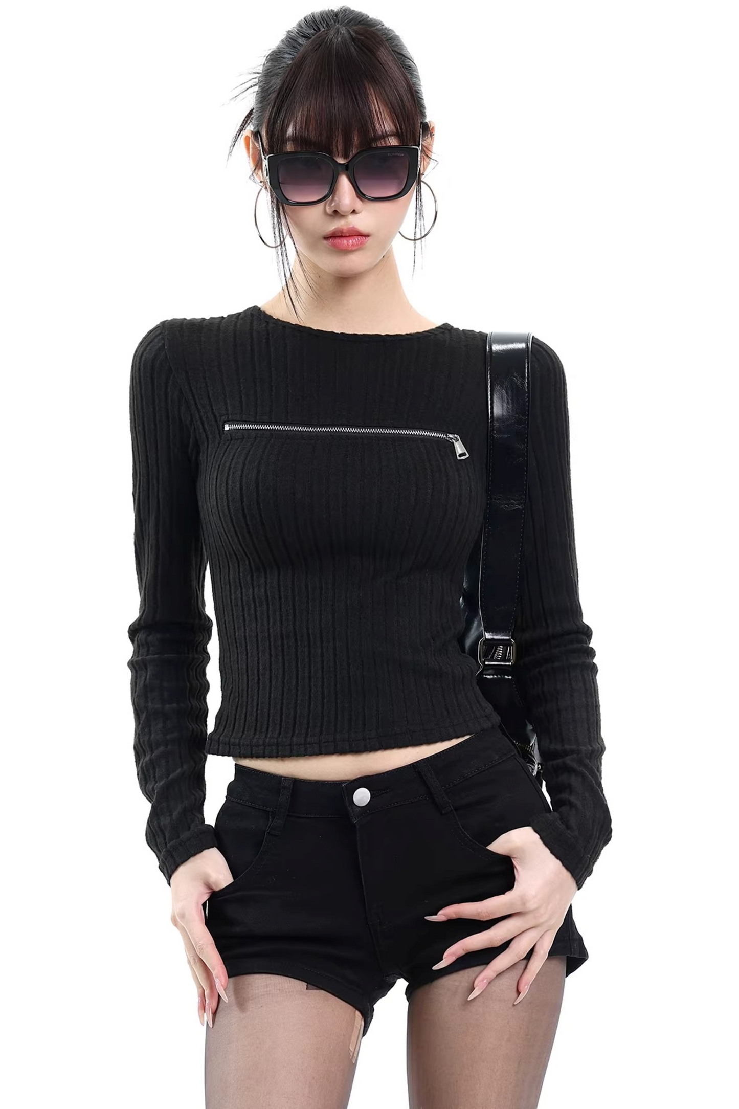 Gray Cut Out Knit Top