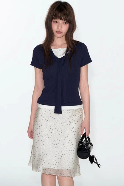 French Polka Dot A-Line Chiffon Skirt