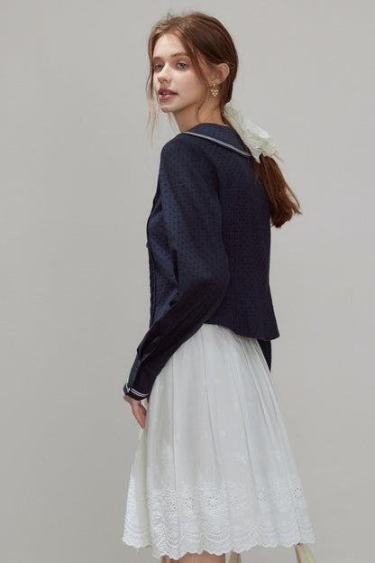 Navy Collar Womens Top