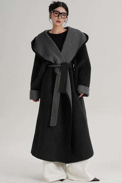 Temperament Hooded Wool Reversible Coat