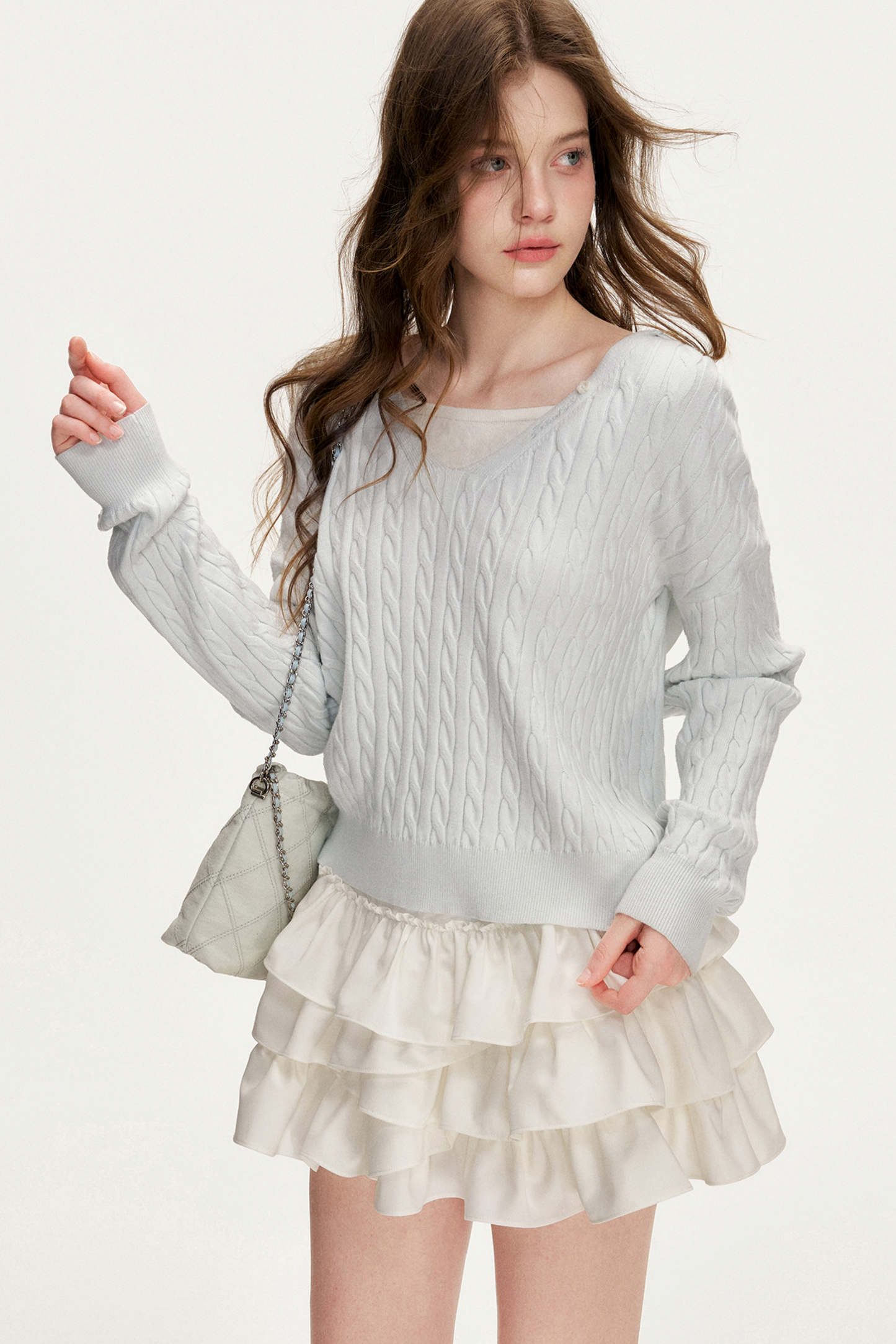 Soft Mist Cable Knit Sweater