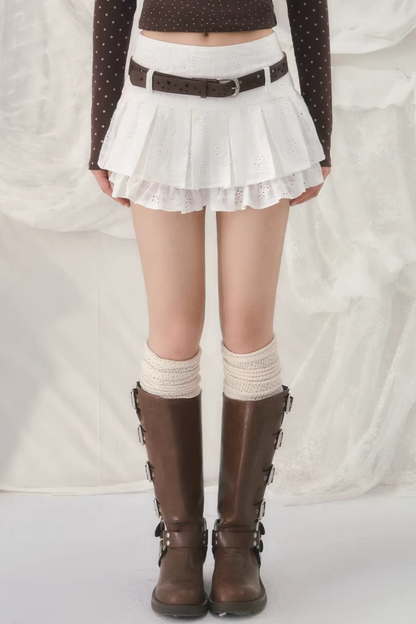 Jacquard Pleated Short Skirt