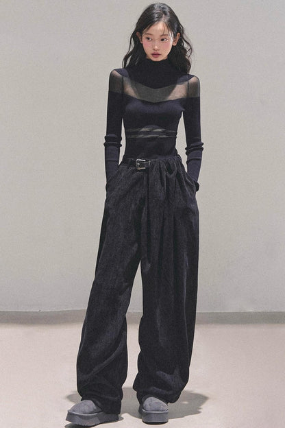 Fleece-Lined Wide-Leg Pants