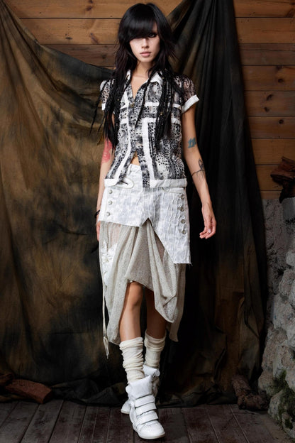 Vintage Patchwork Mesh Maxi Skirt