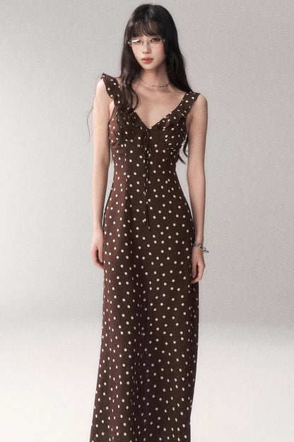 Brown Polka Dot Strap Dress