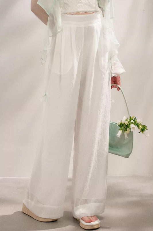 Sheer High-Waisted Wide-Leg Pants
