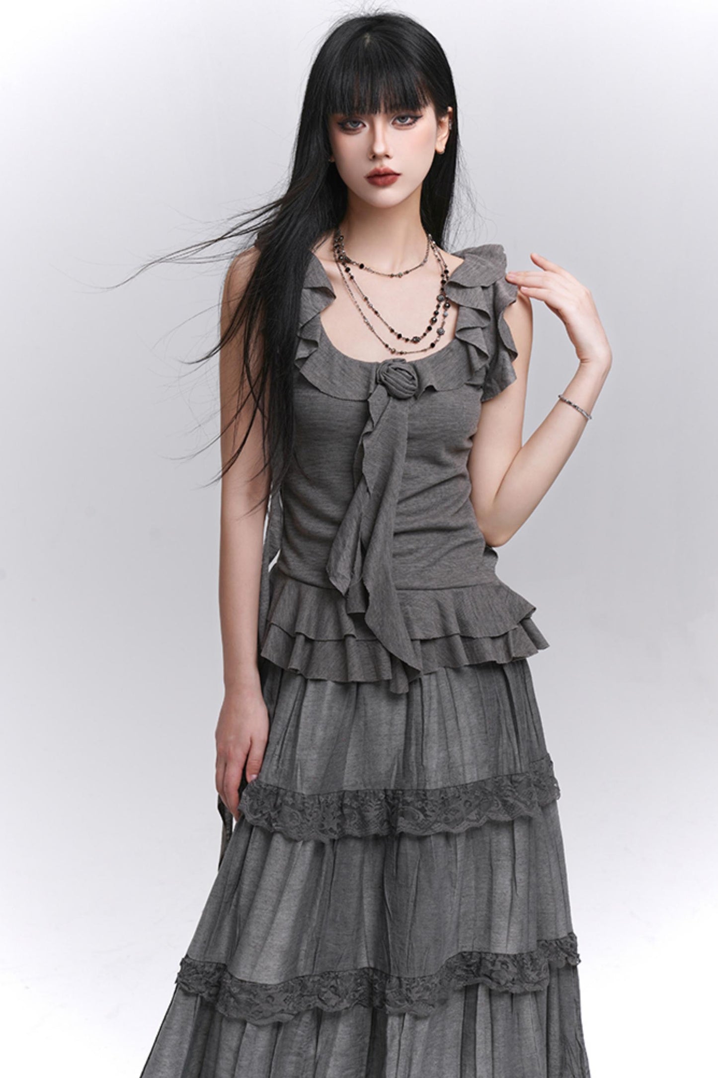 Gray Halter Skirt Top Set-Up