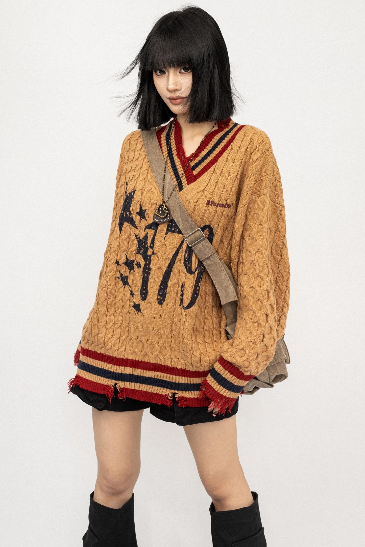 Lazy V-Neck Knitted Top