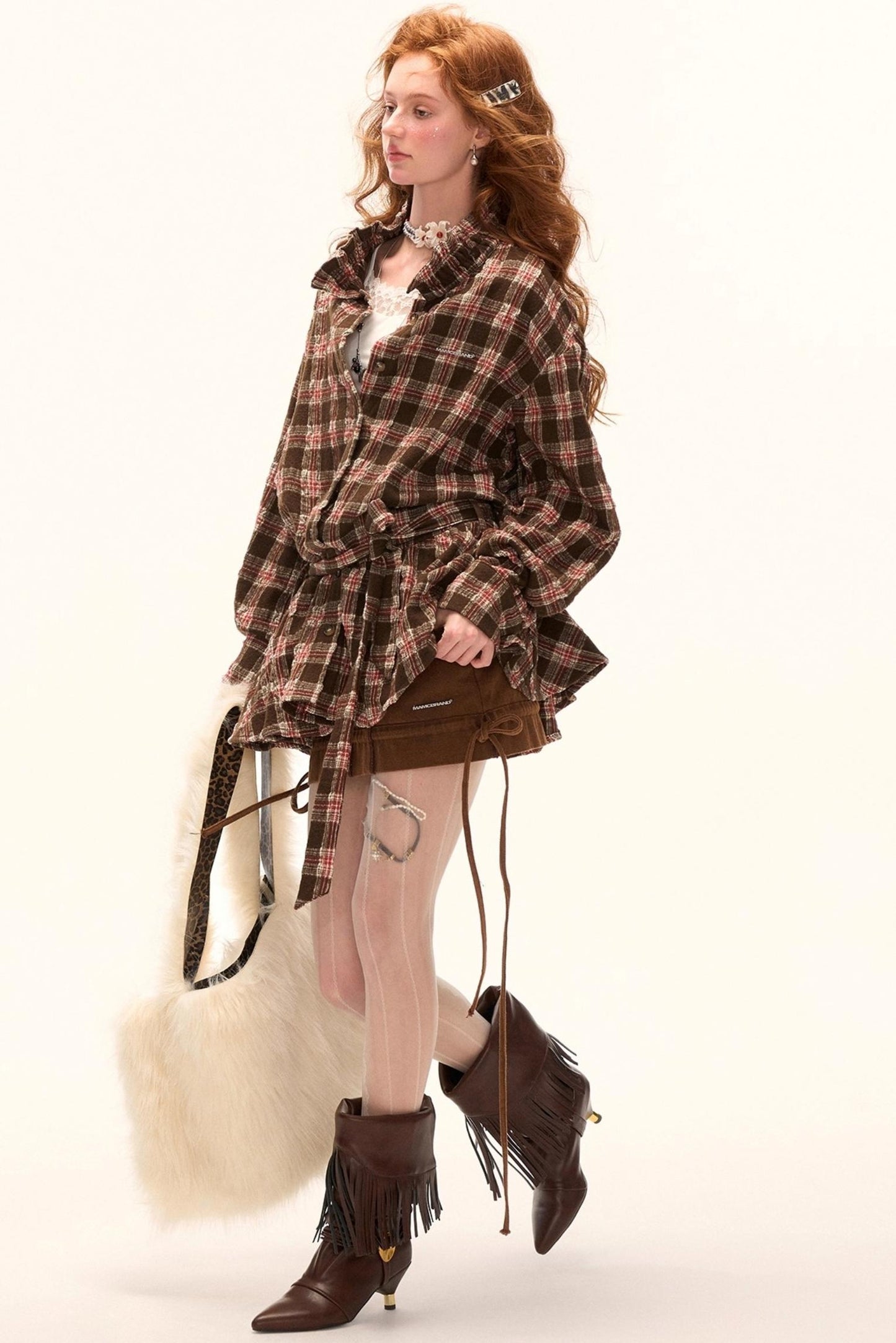 Bow Plaid Shirt Dress
