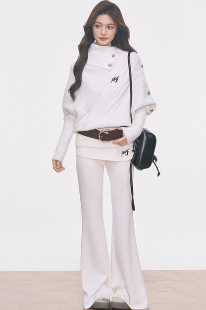 Cable Knit Waist-Cinching Sweater Set-Up