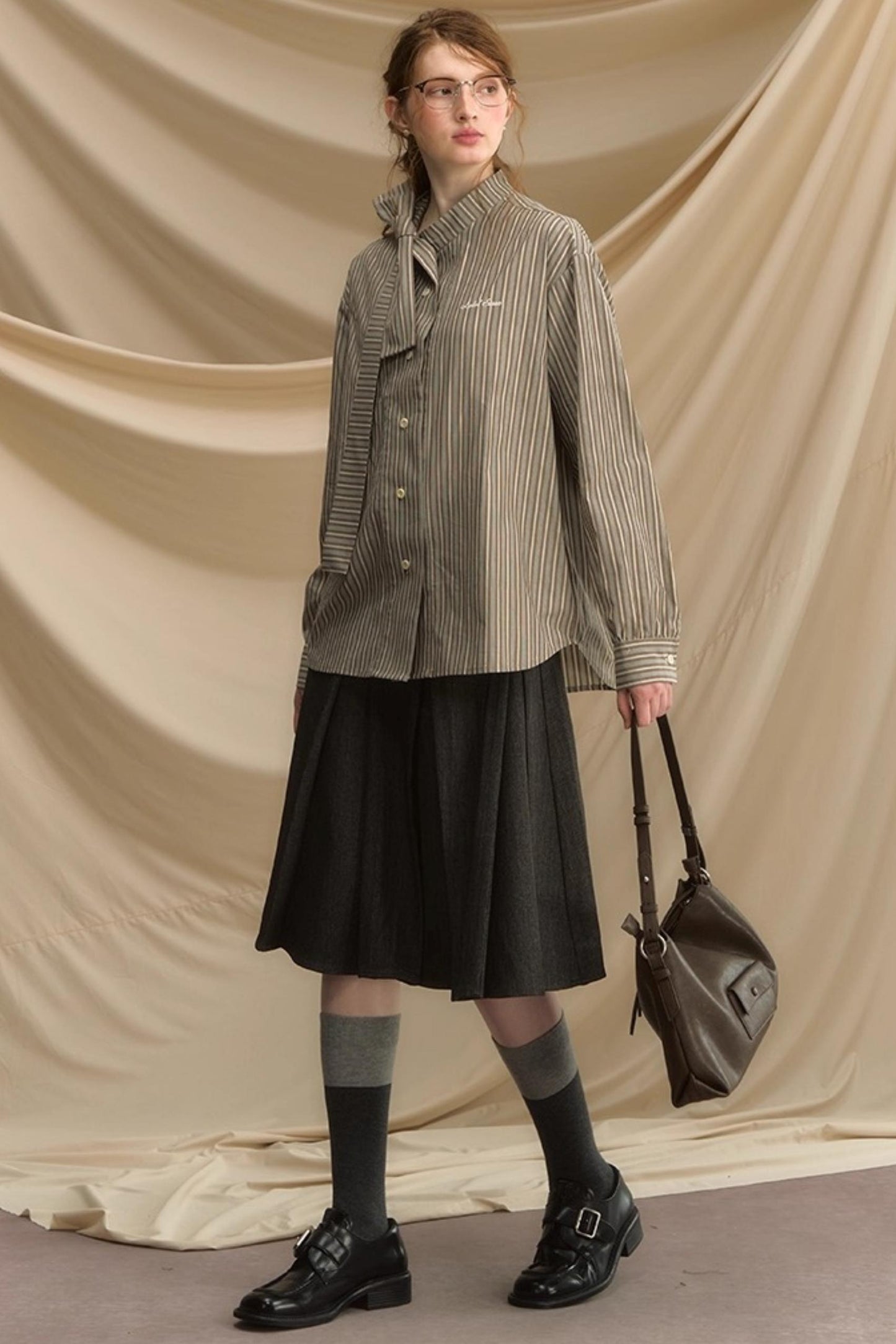 Vintage Bow Strap Striped Shirt