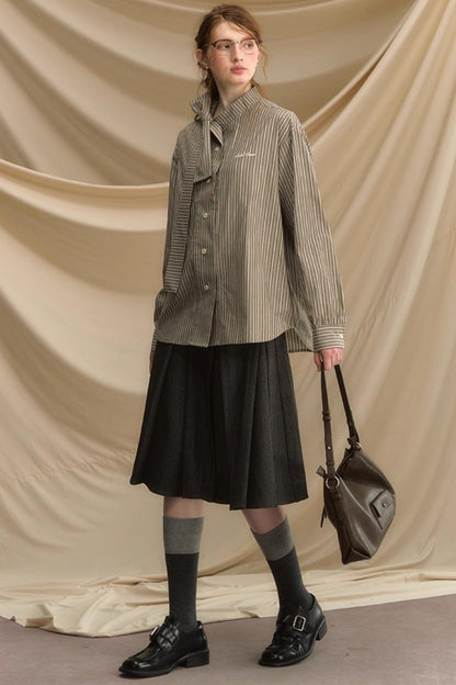 Vintage Bow Strap Striped Shirt