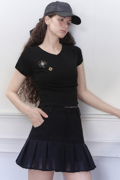 High-Waisted Pleated Mini Skirt