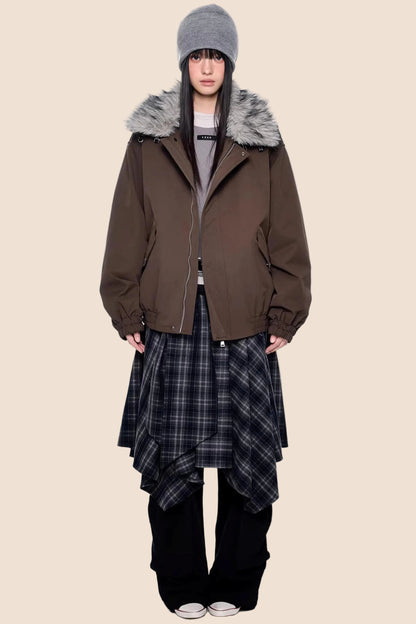 Large Fur Collar Parka Coat