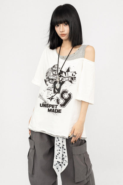 Vintage Off-Shoulder Loose T-Shirt