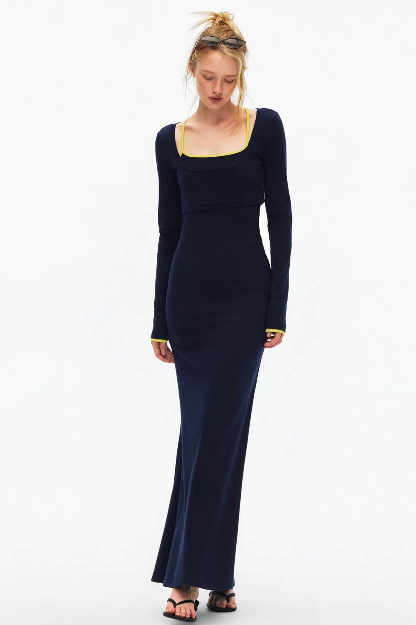 Knitted Color-Blocked Dress Set-Up