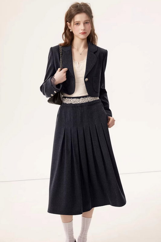 Linen Blazer Skirt Set