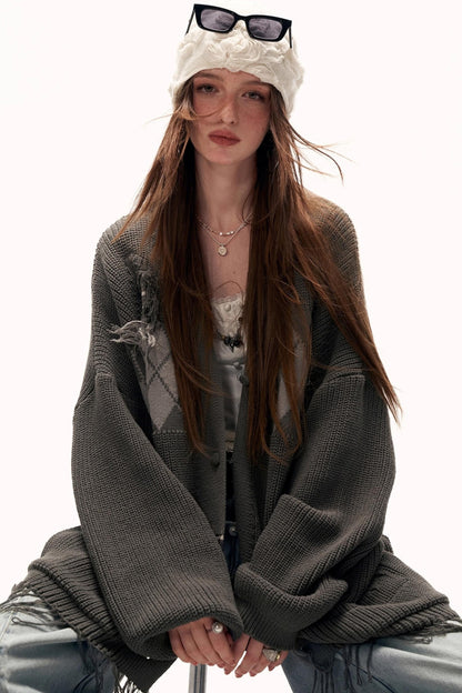 Patchwork Tassel Knit Sweater Jacket