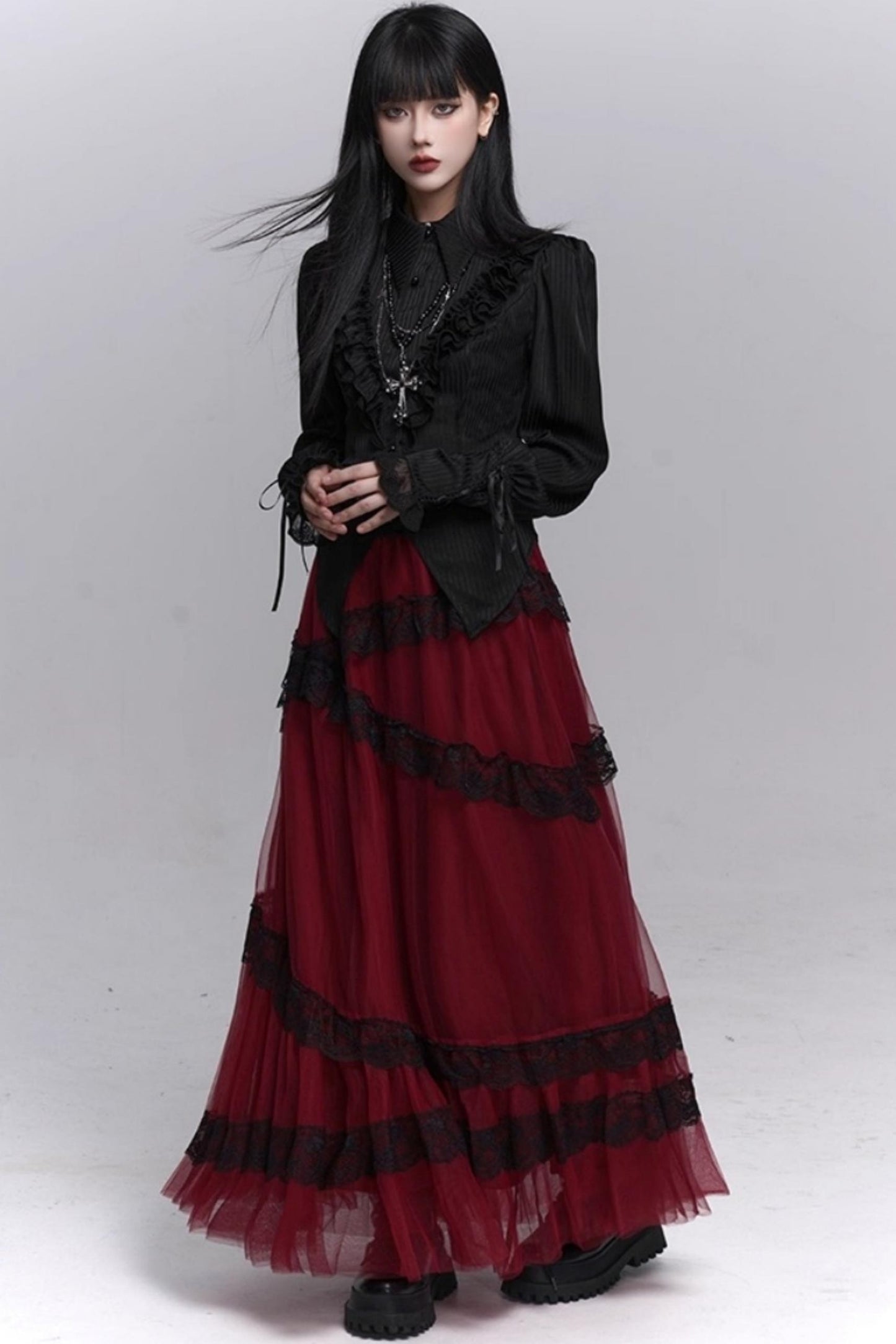 Gothic Black Long-Sleeved Top
