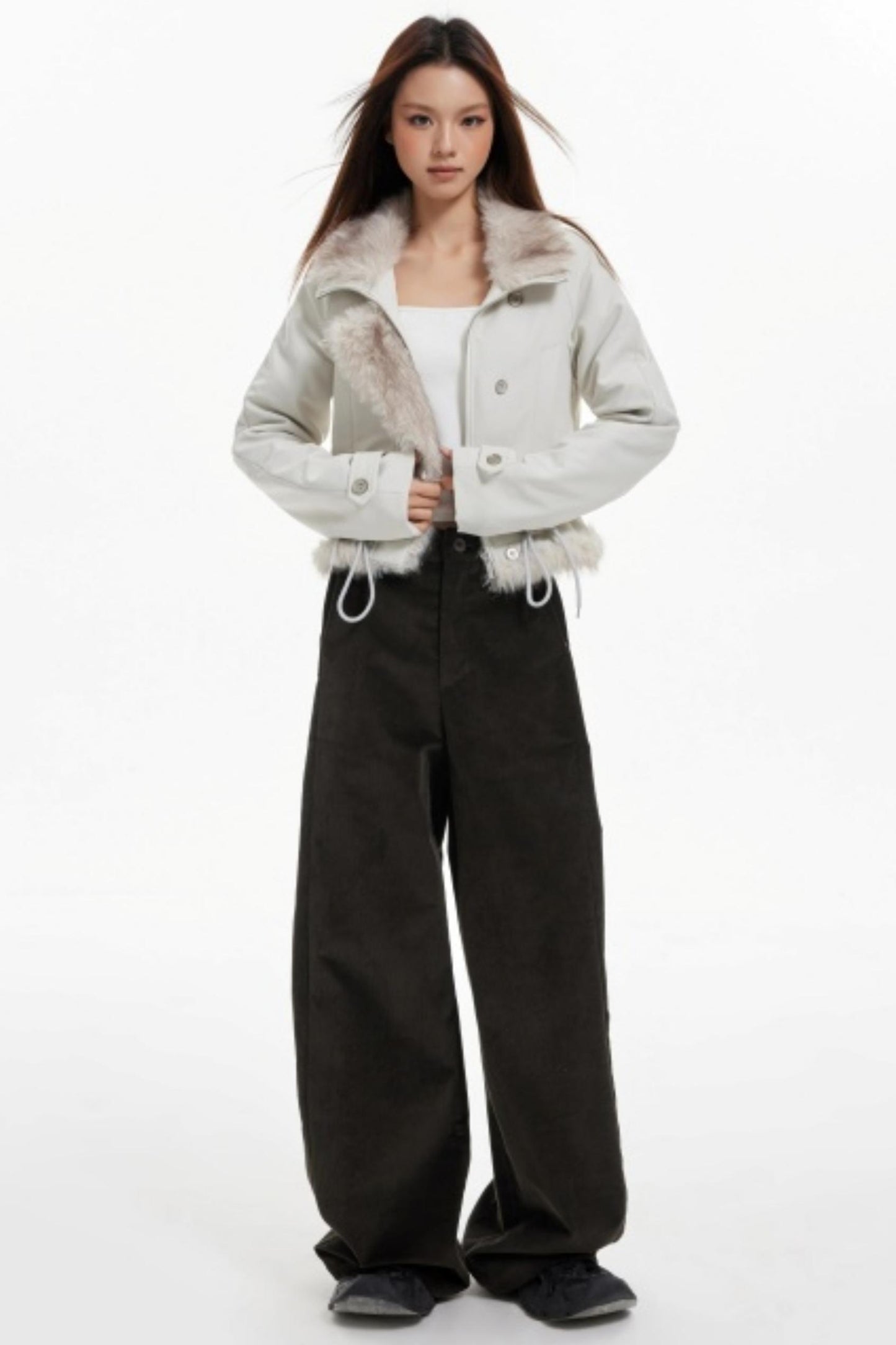 Plush Collar Slim Zippered Jacket